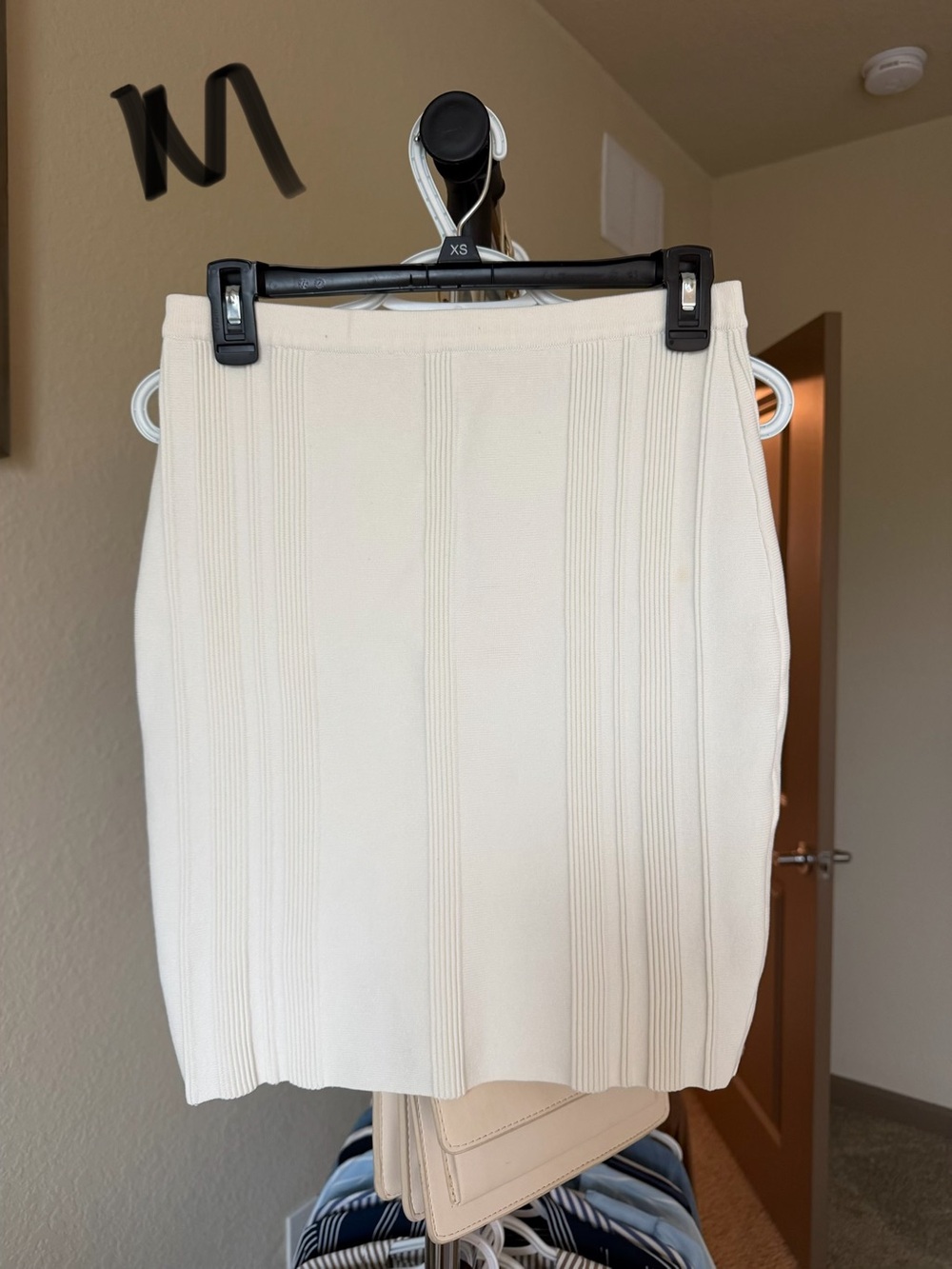 Guess Cream Ribbed Pencil Skirt
